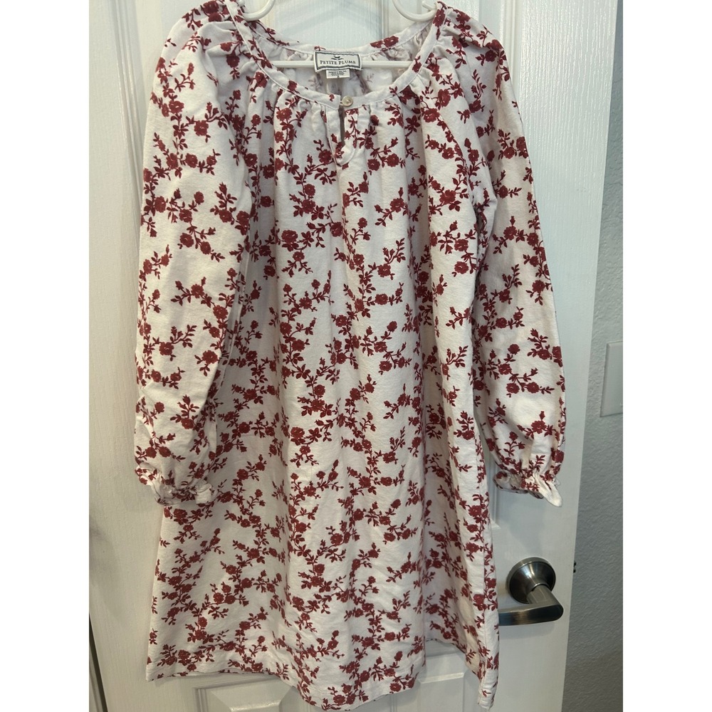 Petite Plume Kids Red Floral‎ Toile Nightgown Long Sleeve Sleep Dress 8 k7095